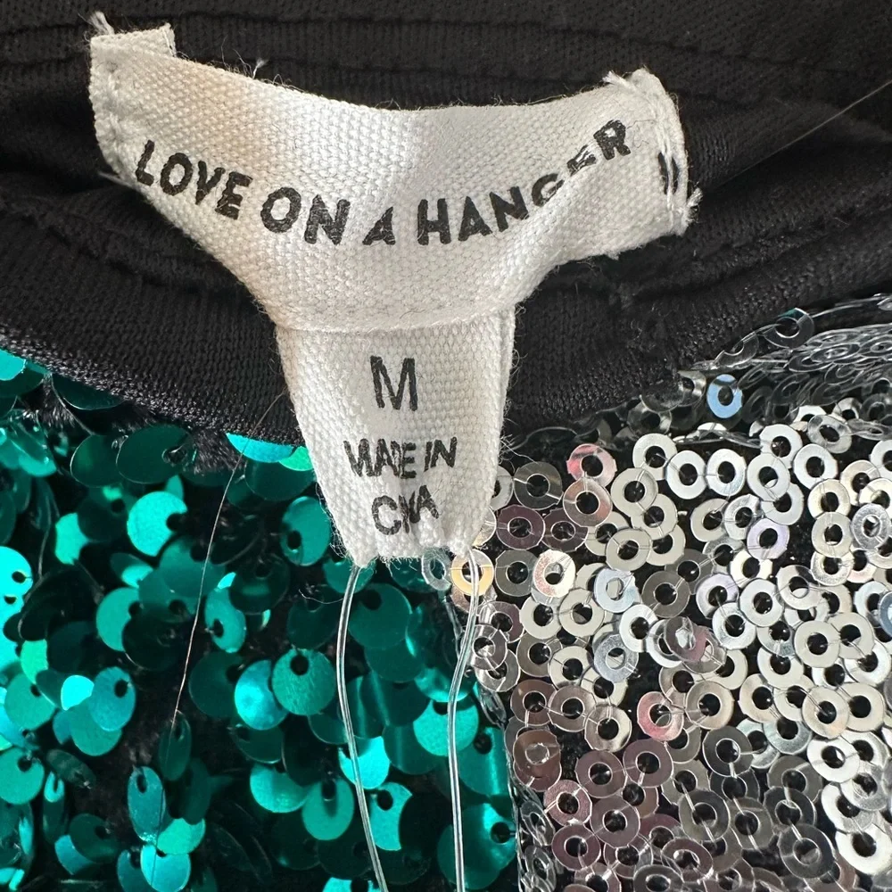 LOVE ON A HANGER Green & Silver Sequins Holiday 2 Pc Mini Cocktail Dress Medium - Picture 5 of 7